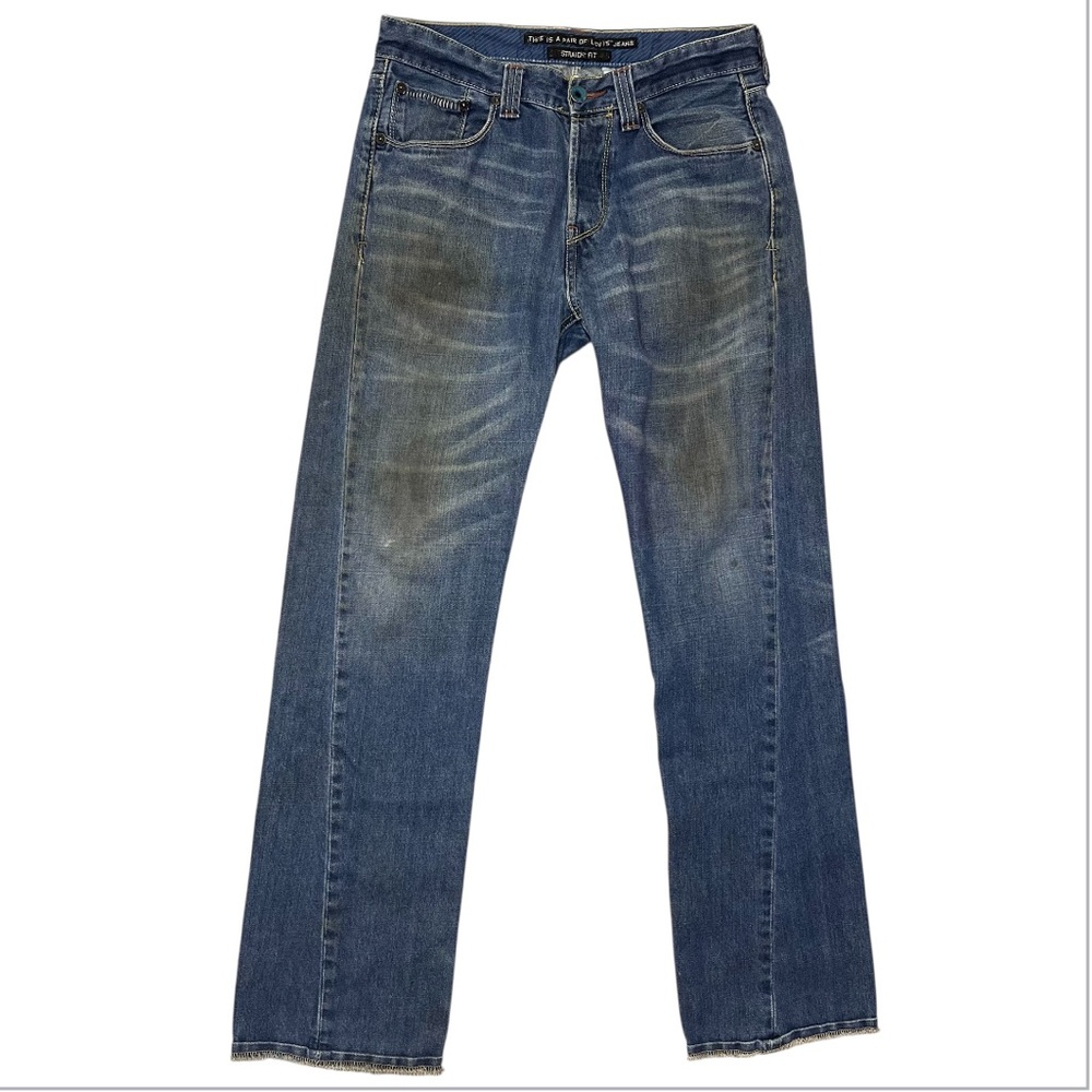 Levi’s Rare Straight Fit Distressed Jeans Denim Mens Size 33 x 33 Button Fly Y2K